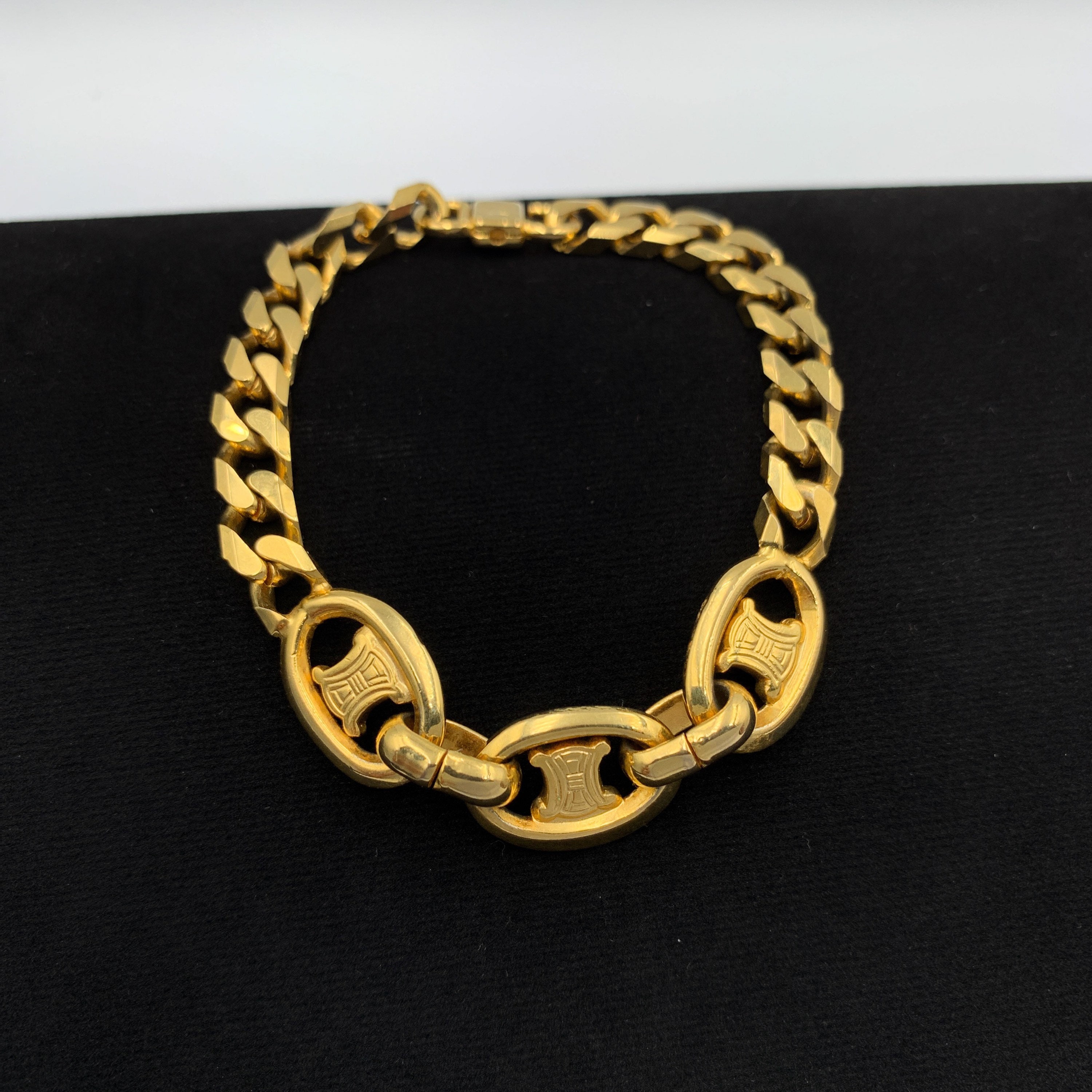 CELINE Vintage Triomphe chain link Bracelet | Etsy