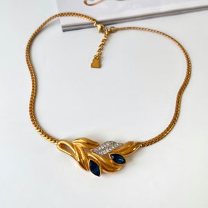 LANVIN Vintage Gold Plated Leafs with Crystal Necklace