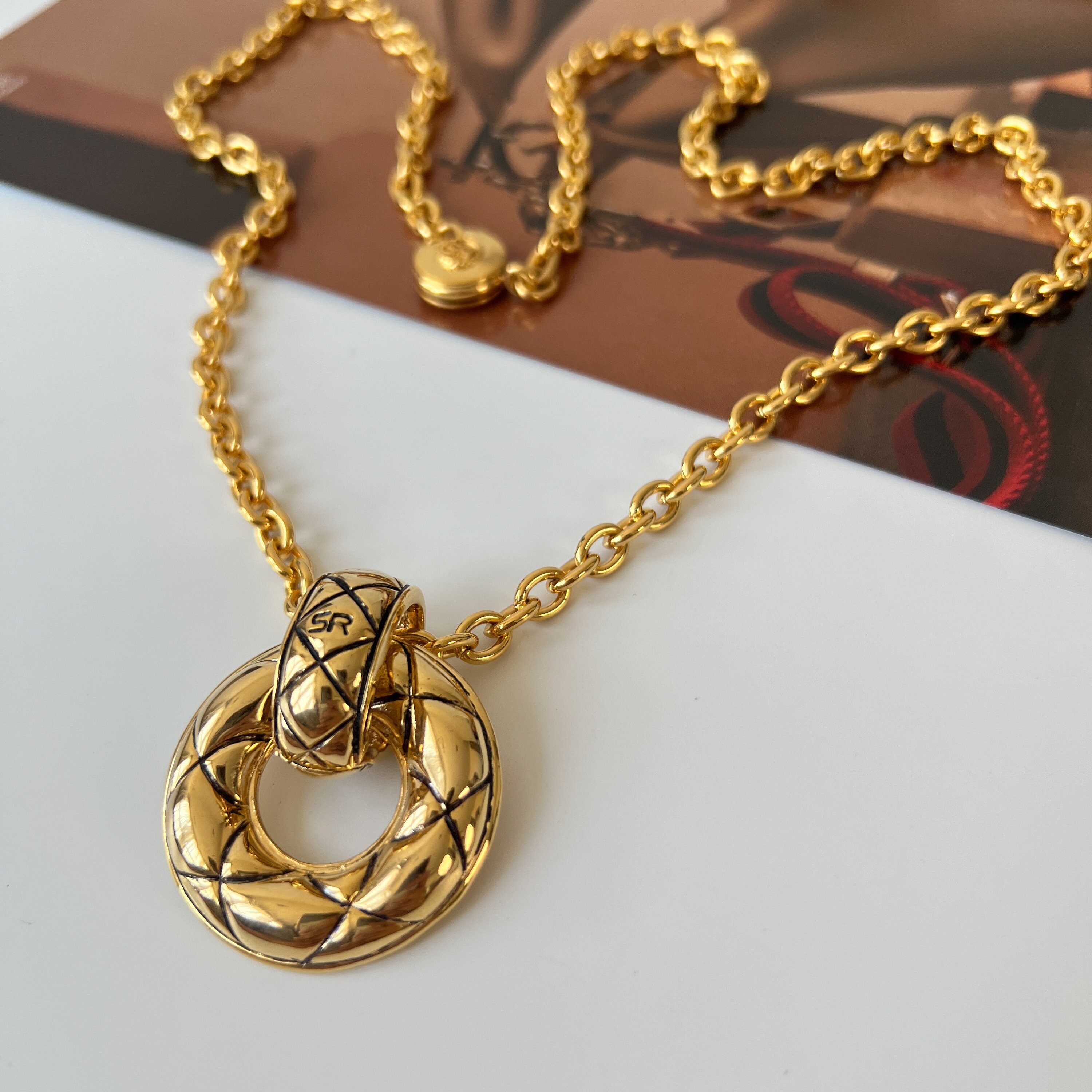 SONIA RYKIEL Vintage Hoop Pendant Quilted Necklace - Etsy