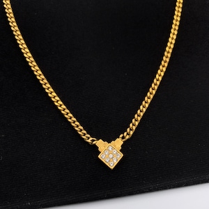 LANVIN Vintage Geometric Crystal Pendant Necklace