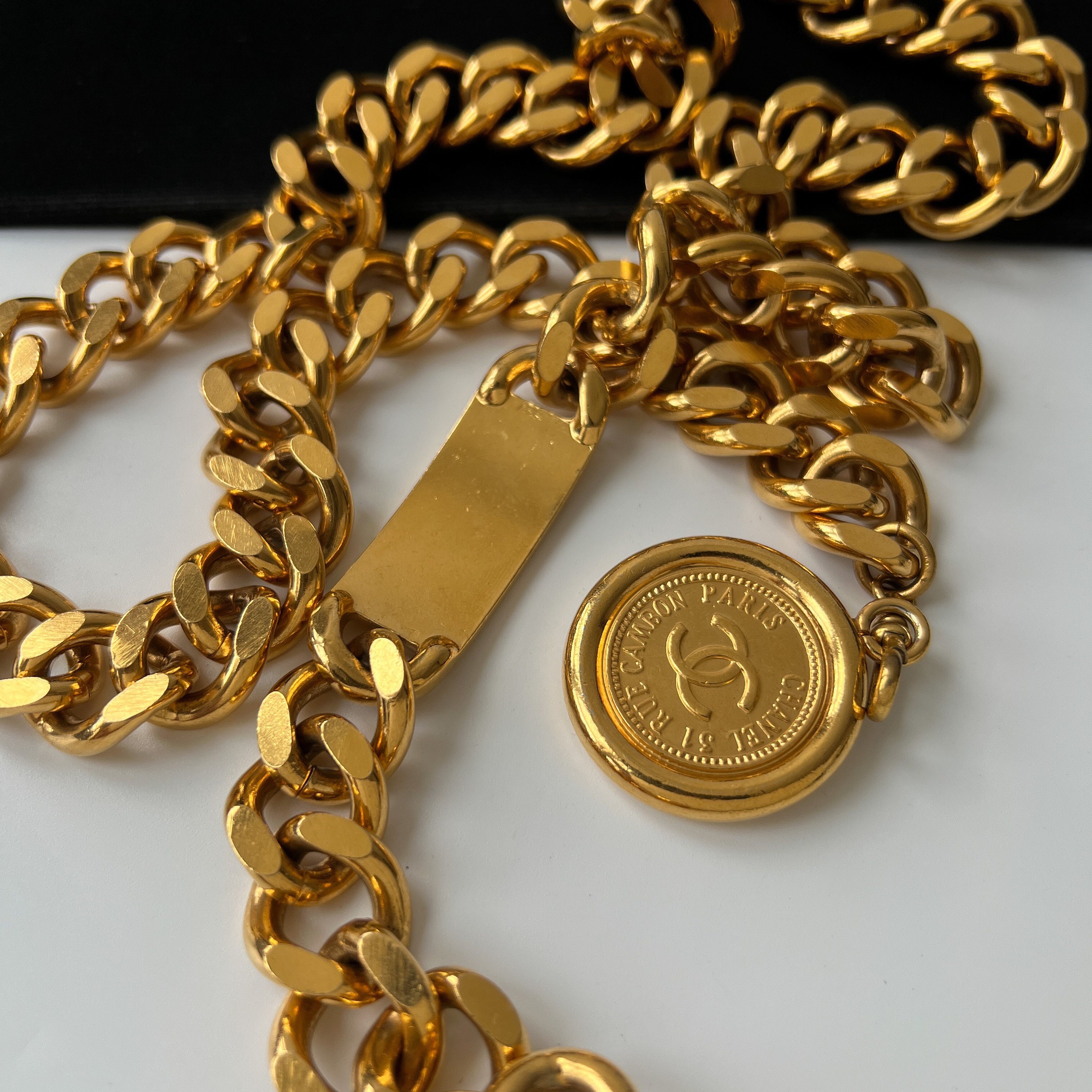 CHANEL Vintage CHANEL Coin Charm Chain Belt - Etsy