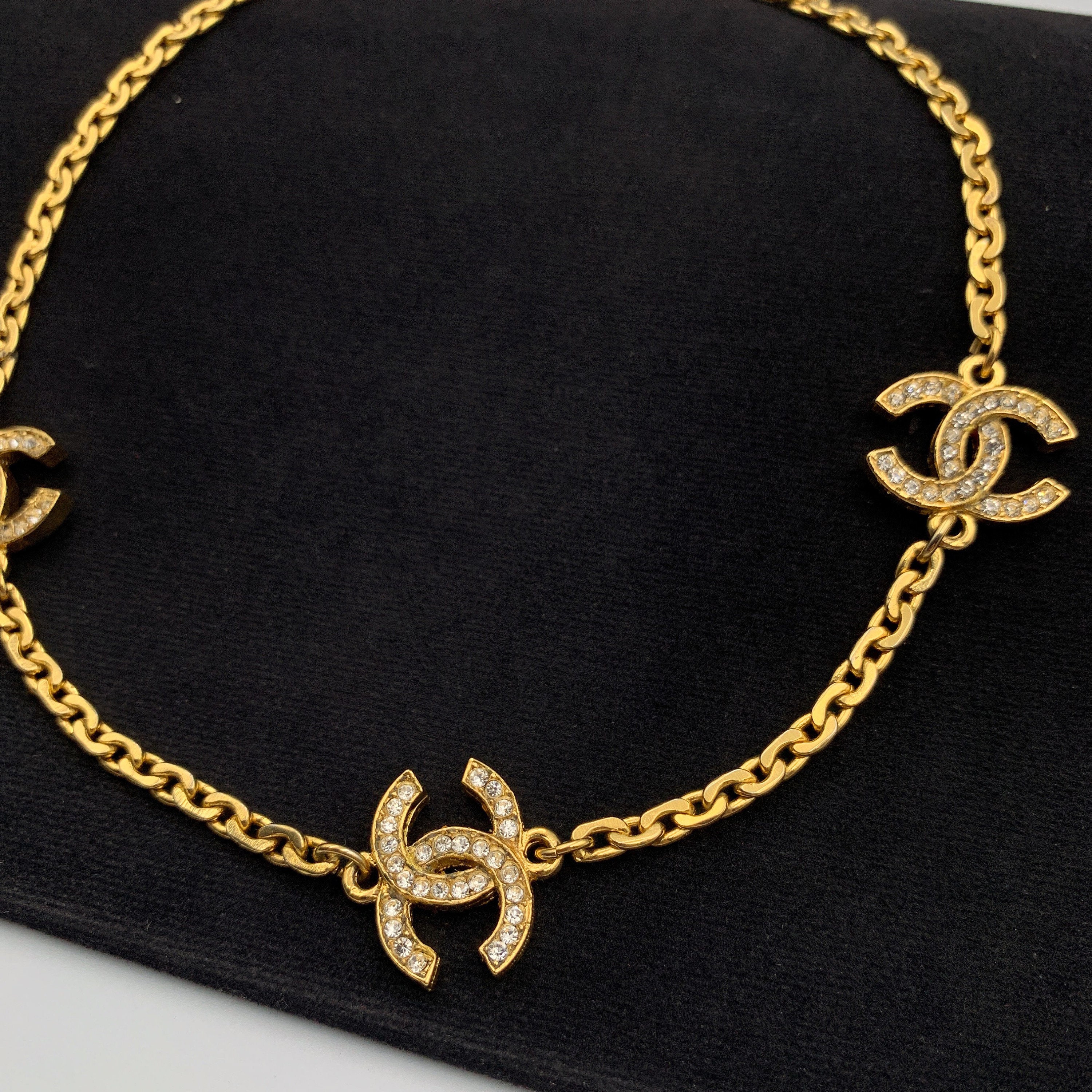 Vintage 80s CHANEL Crystal CC Choker Necklace -  Israel