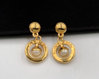 LANCEL Vintage Faux Pearl Drop Clip on Earrings