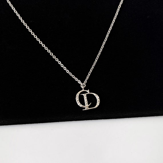 Christian Dior Vintage CD With Crystal Logo Pendant Necklace
