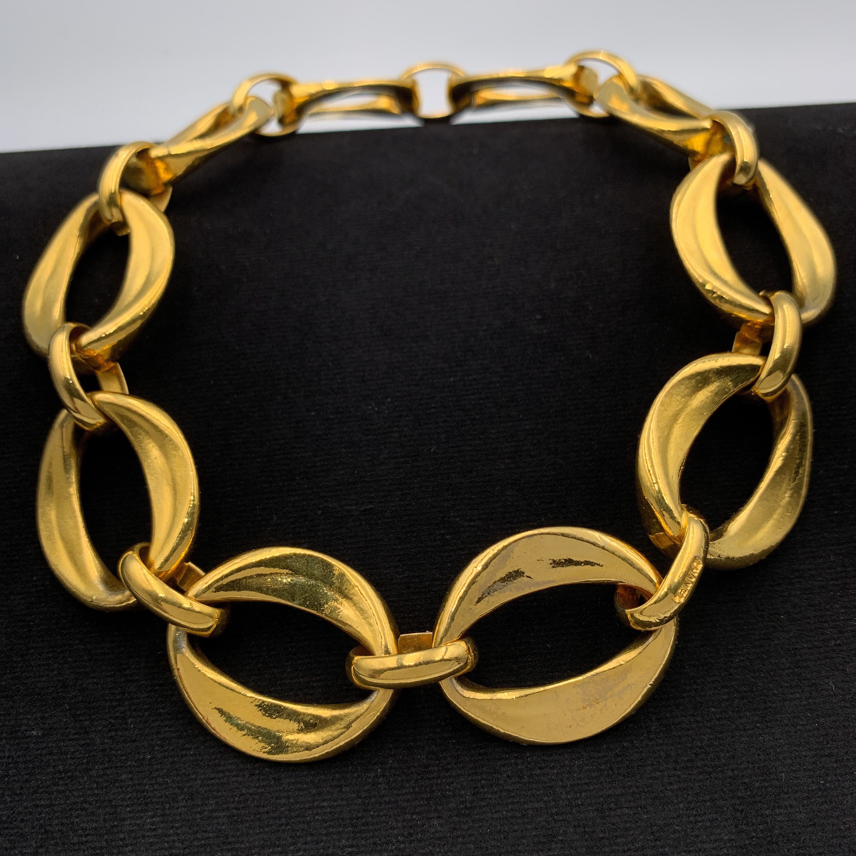 CHANEL Vintage Gold Tone Chain Link Choker Necklace 