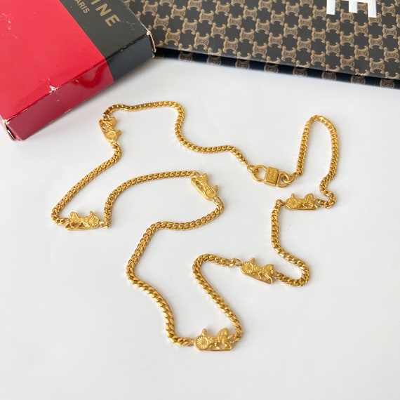 CELINE Vintage Horse Carriage Logo Chain Link Necklace - Etsy