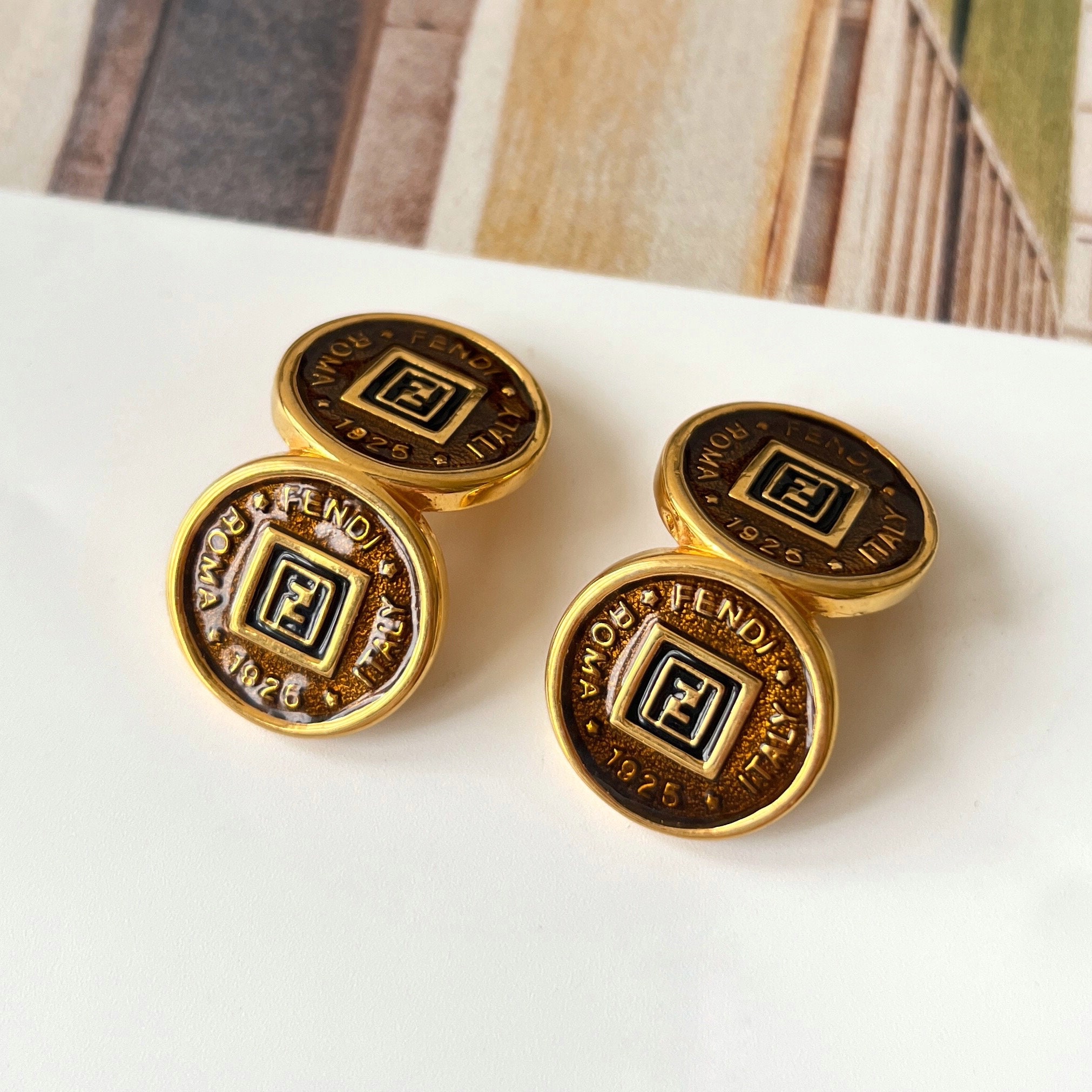 FENDI Vintage Logo Coin Clip on Earrings - Etsy