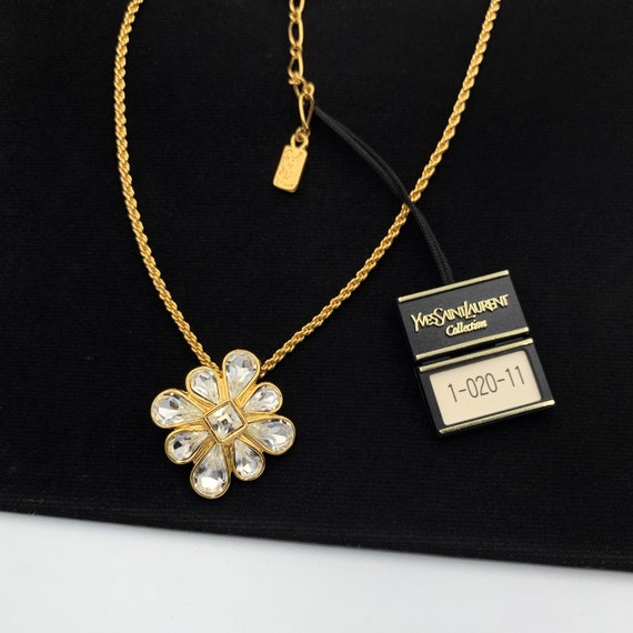 YSL Vintage Flower with Crystal Pendant Necklace