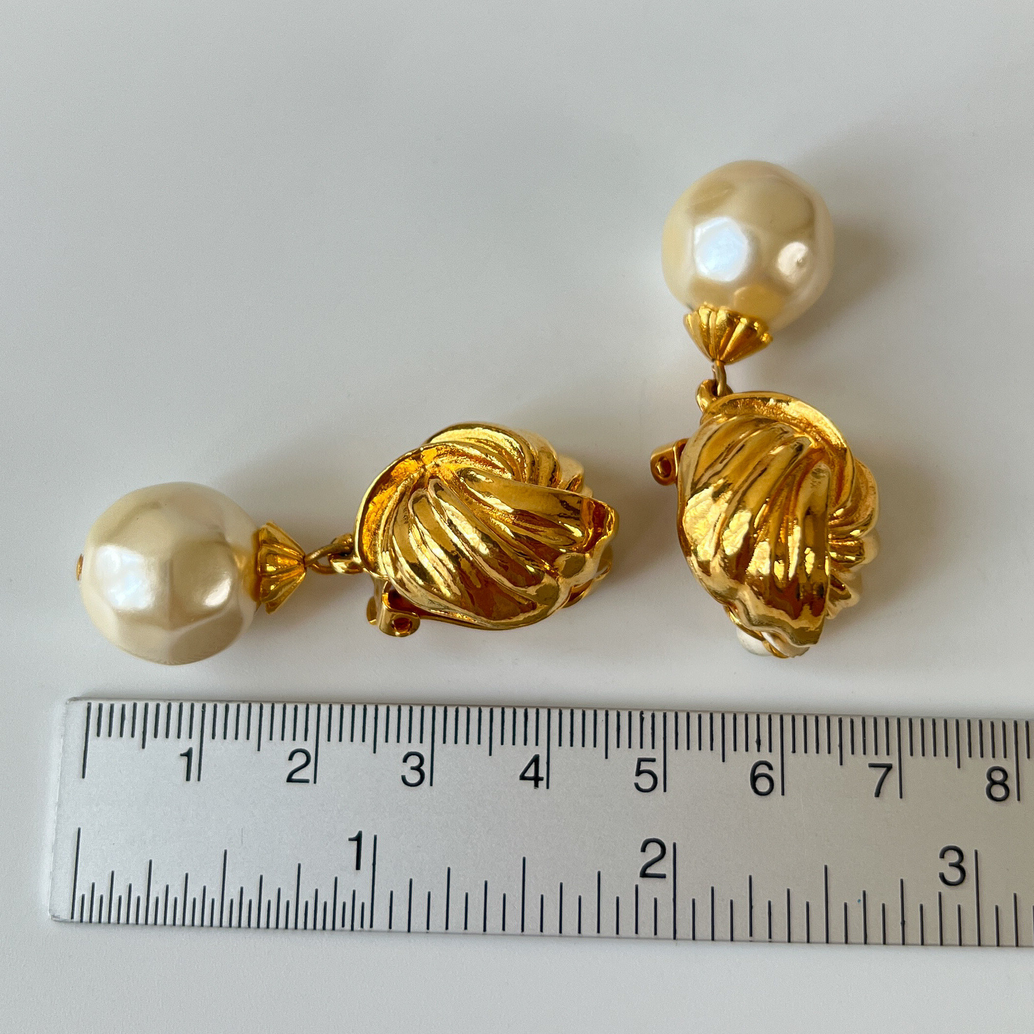 SONIA RYKIEL Vintage Gold Plated SR Faux Pearl Drop Clip on 