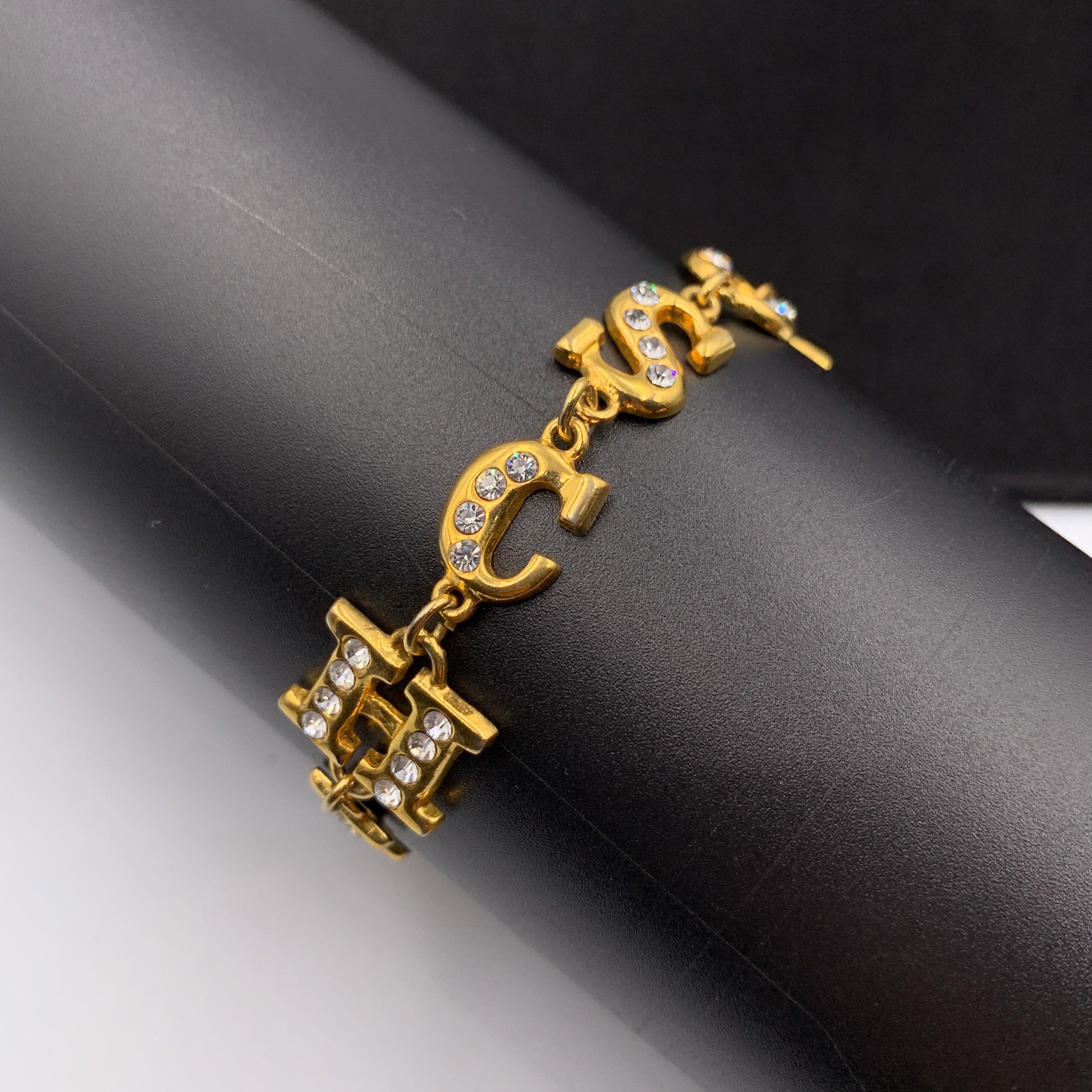MOSCHINO Vintage Crystal Logo Link Bracelet - Etsy