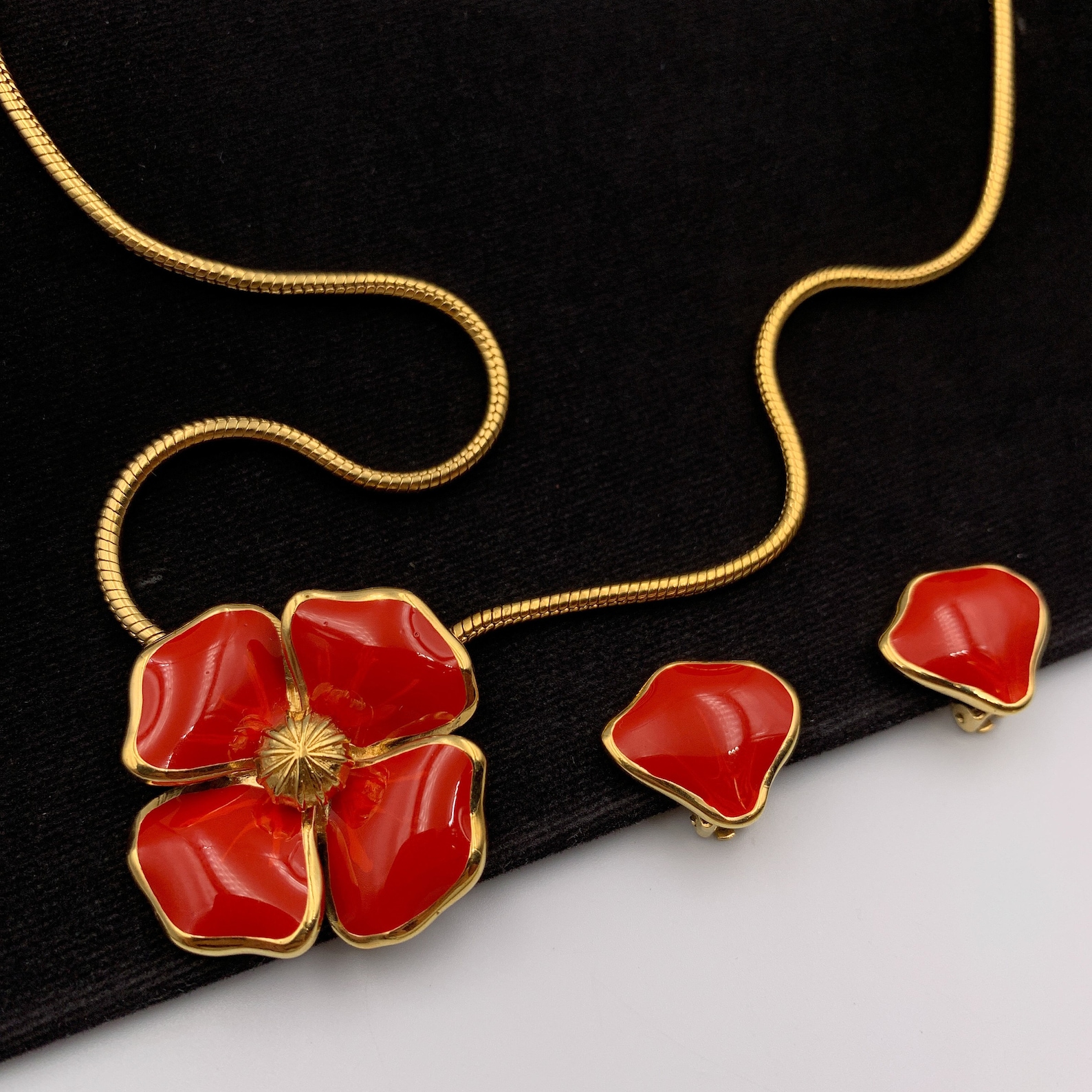 Christian Dior Vintage Red Enamel Gold Plated Pendant Necklace Etsy