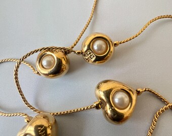 GIVENCHY Vintage Crystal Gold Plated With Faux Pearl Long Necklace