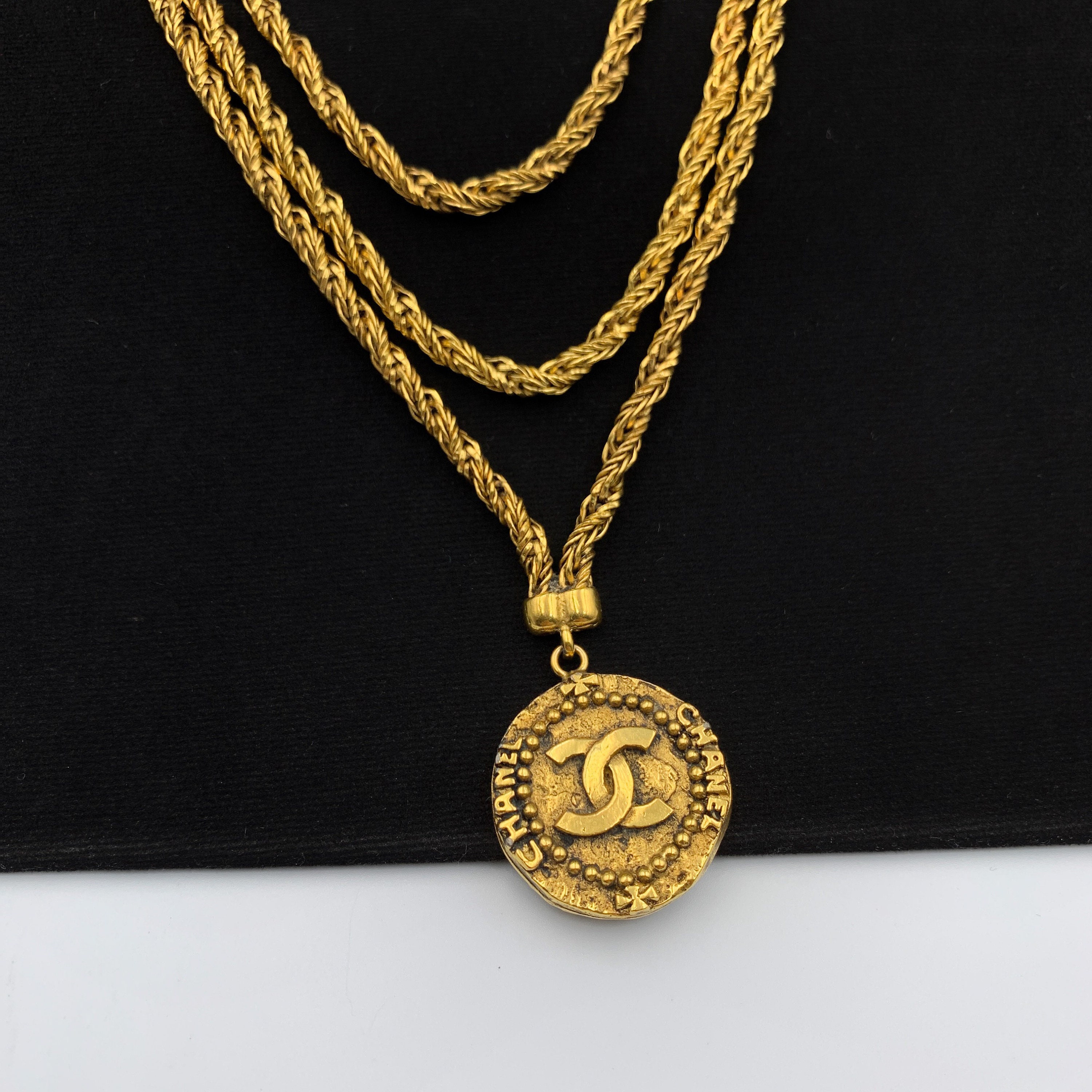 CHANEL Vintage CHANEL CC Coin Long Necklace - Etsy