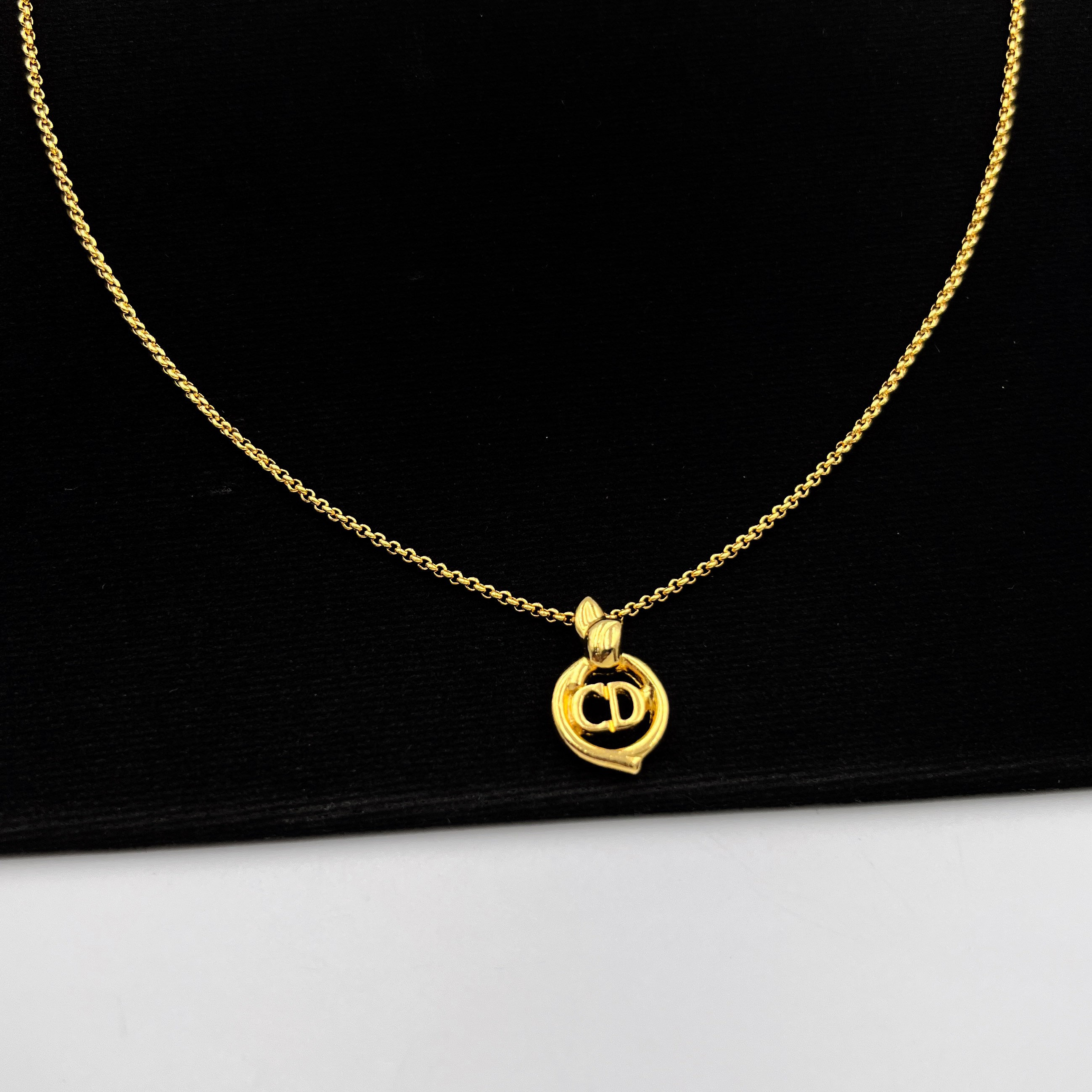 Christian Dior Vintage CD With Leaf Logo Pendant Gold Tone