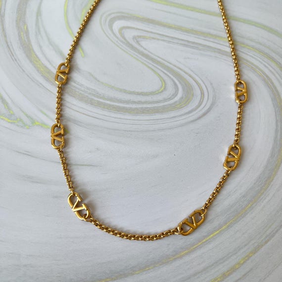 VALENTINO Vintage V Link Logo Long Necklace - Etsy