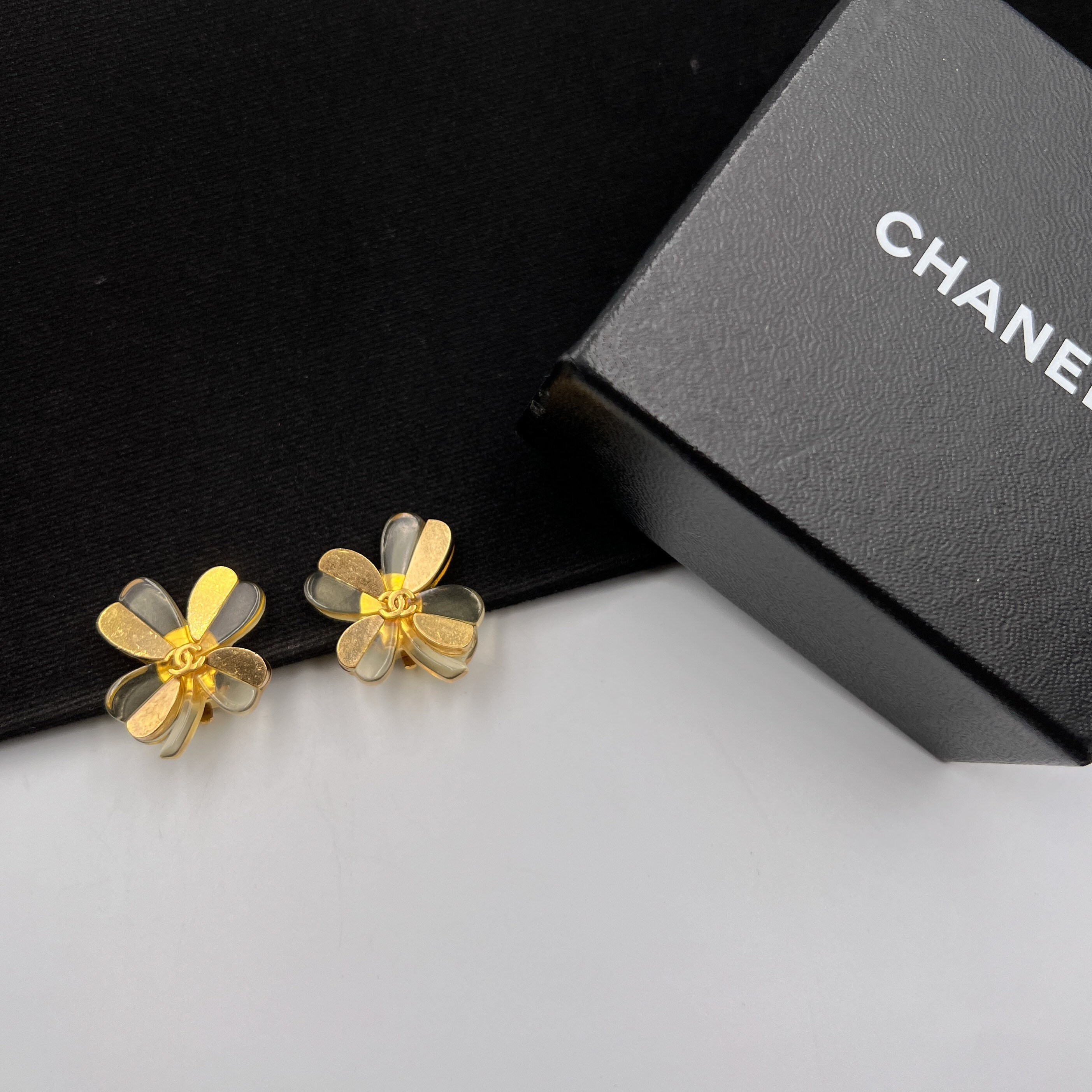 CHANEL Vintage Lucky Four Leaf Clover Clip on Earrings 