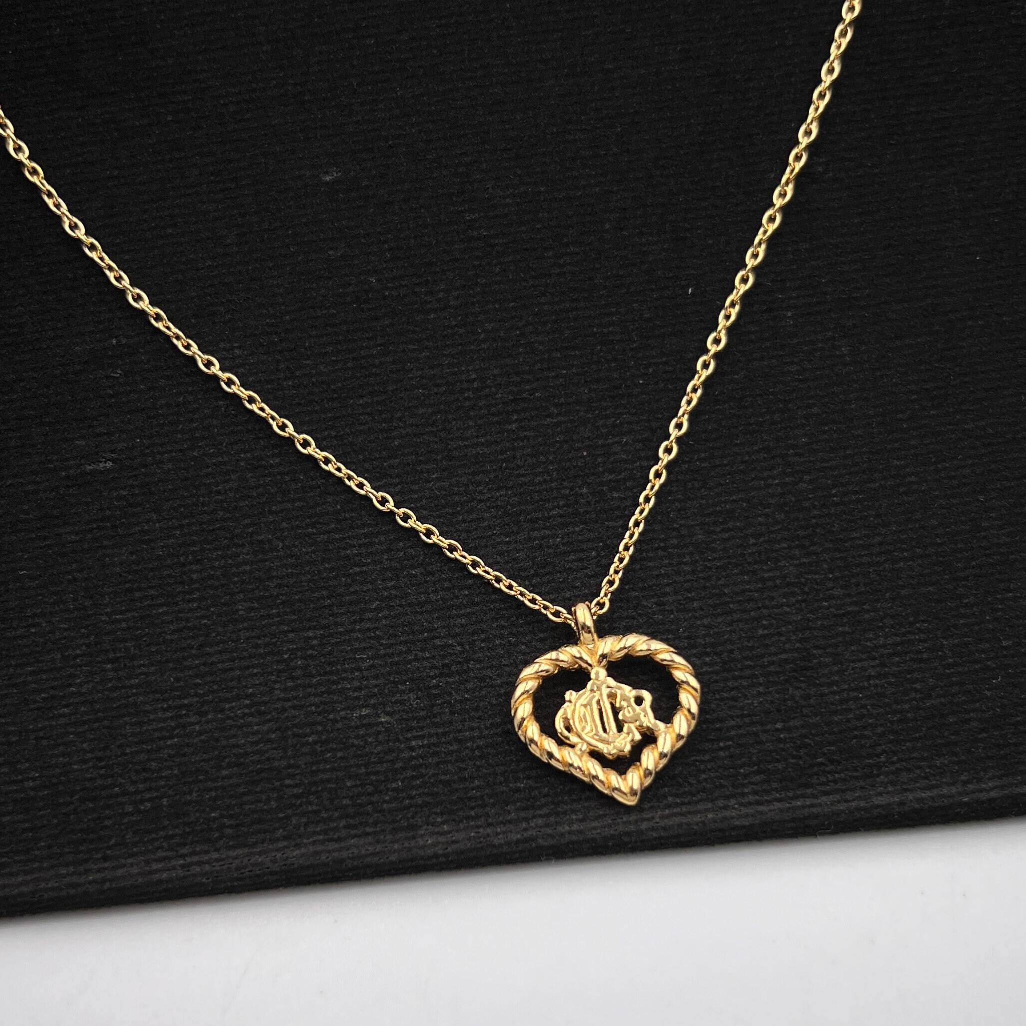Pink Blingy Heart Dior Pendant on Gold-Filled Link Chain
