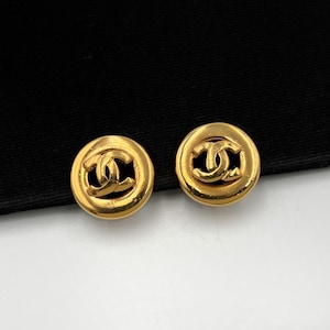 CHANEL Vintage Gold Plated Logo Coin Clip on Earrings