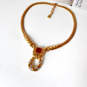 LANVIN Vintage Gold Plated Pendant with Crystal Necklace