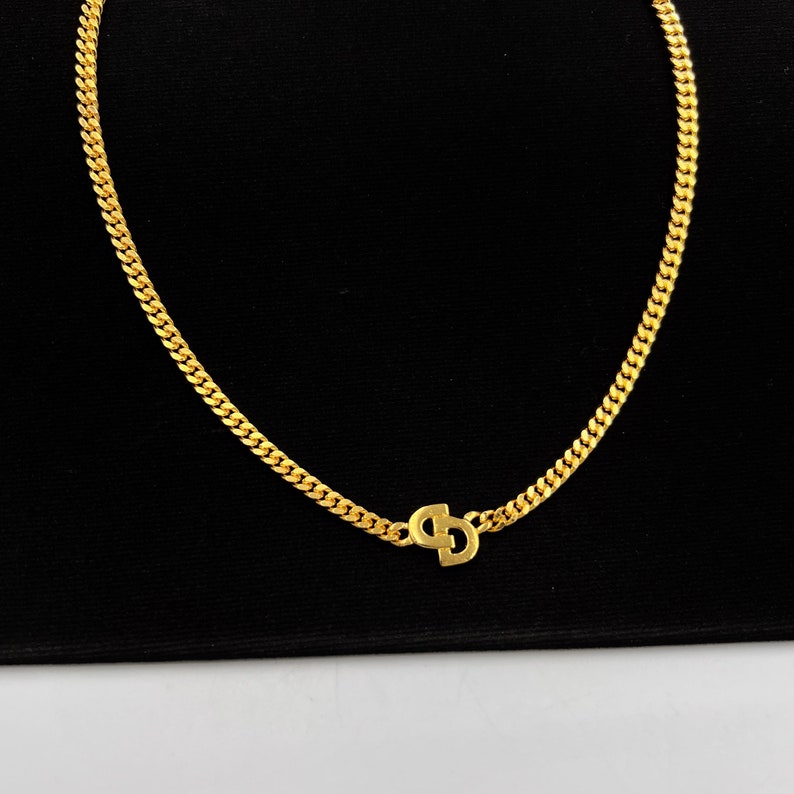 Christian Dior Vintage Logo Chain Link Gold Plated Logo Necklace 