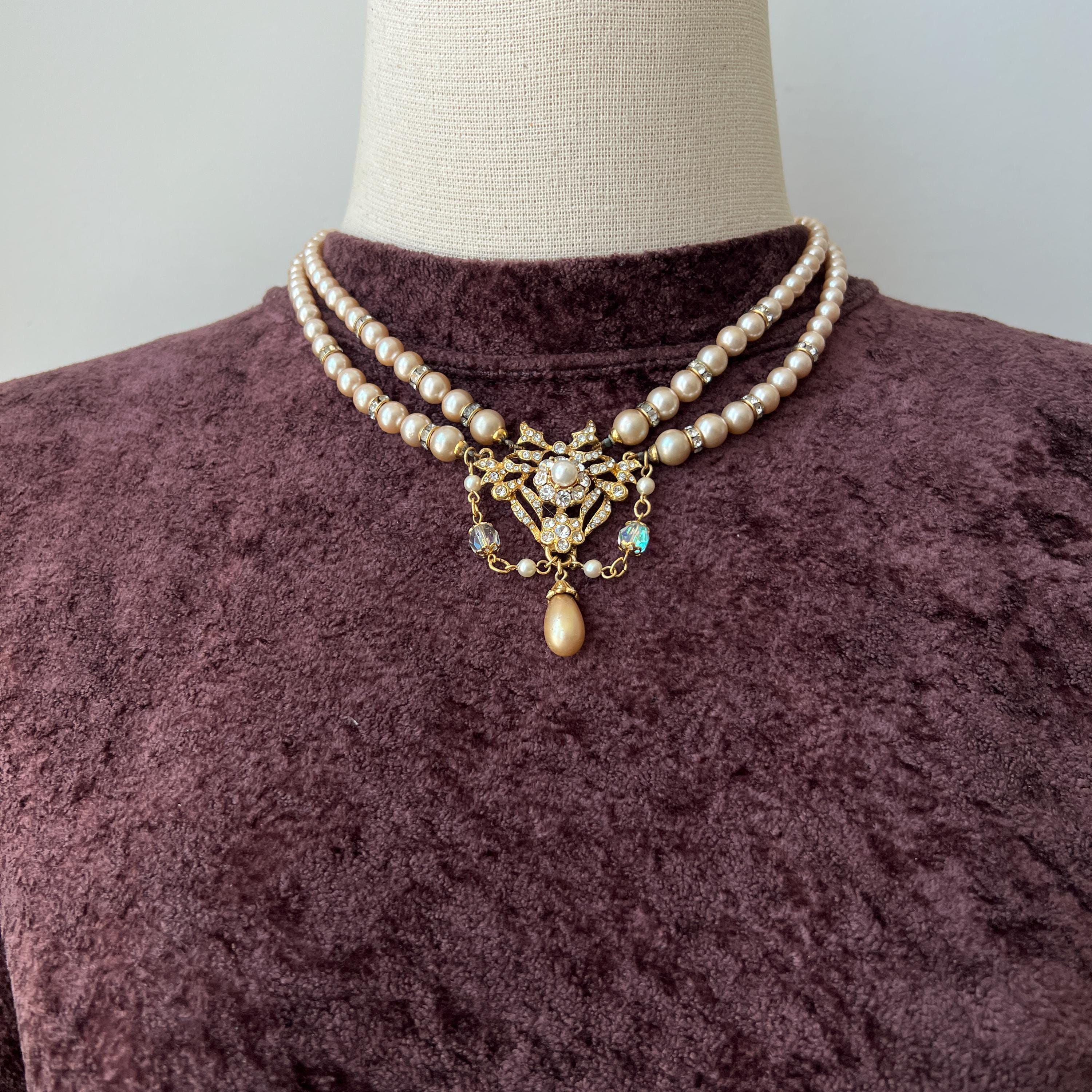 【美品】PIERRE BALMAIN パールチョーカー&ブレスレット PIERRE BALMAIN Vintage Gold Plated Crystal With Faux Pearl Choker