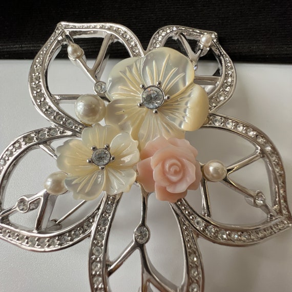 GIVENCHY Vintage Flower Silver Plated Brooch - image 5