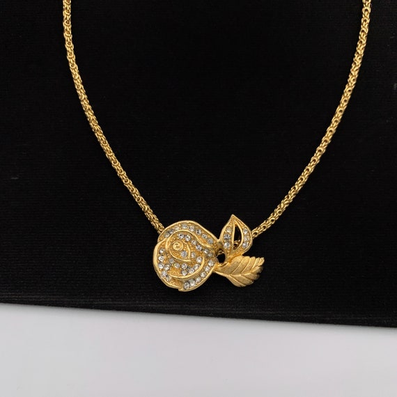 Christian Dior Vintage Gold Plated Flower With Crystal Necklace - Etsy