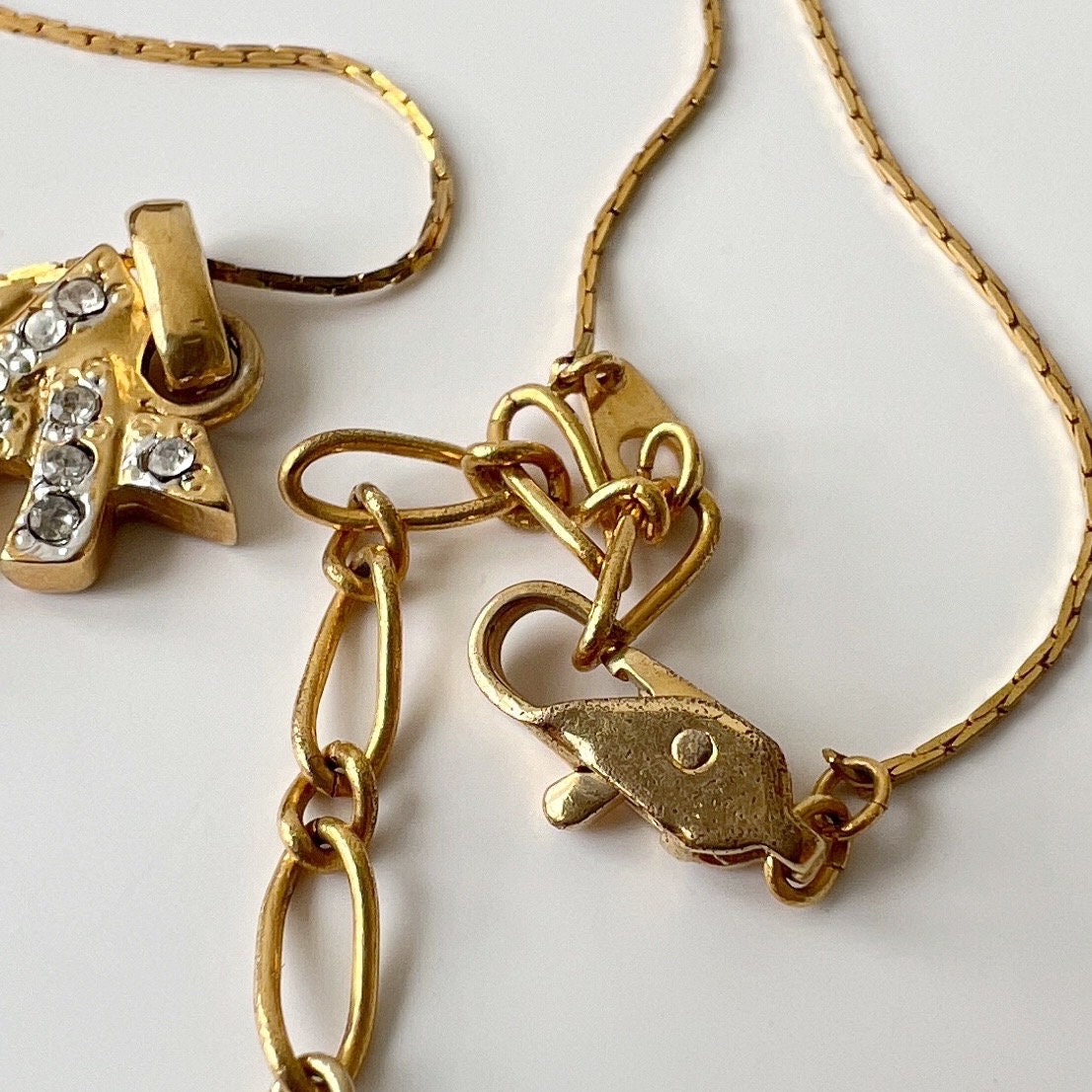 YSL ヴィンテージ ゴールドメッキ YSL ロゴ クリスタル ペンダント