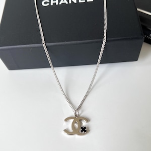 CHANEL Logo Pendant Siver Plated Logo Pendant Necklace