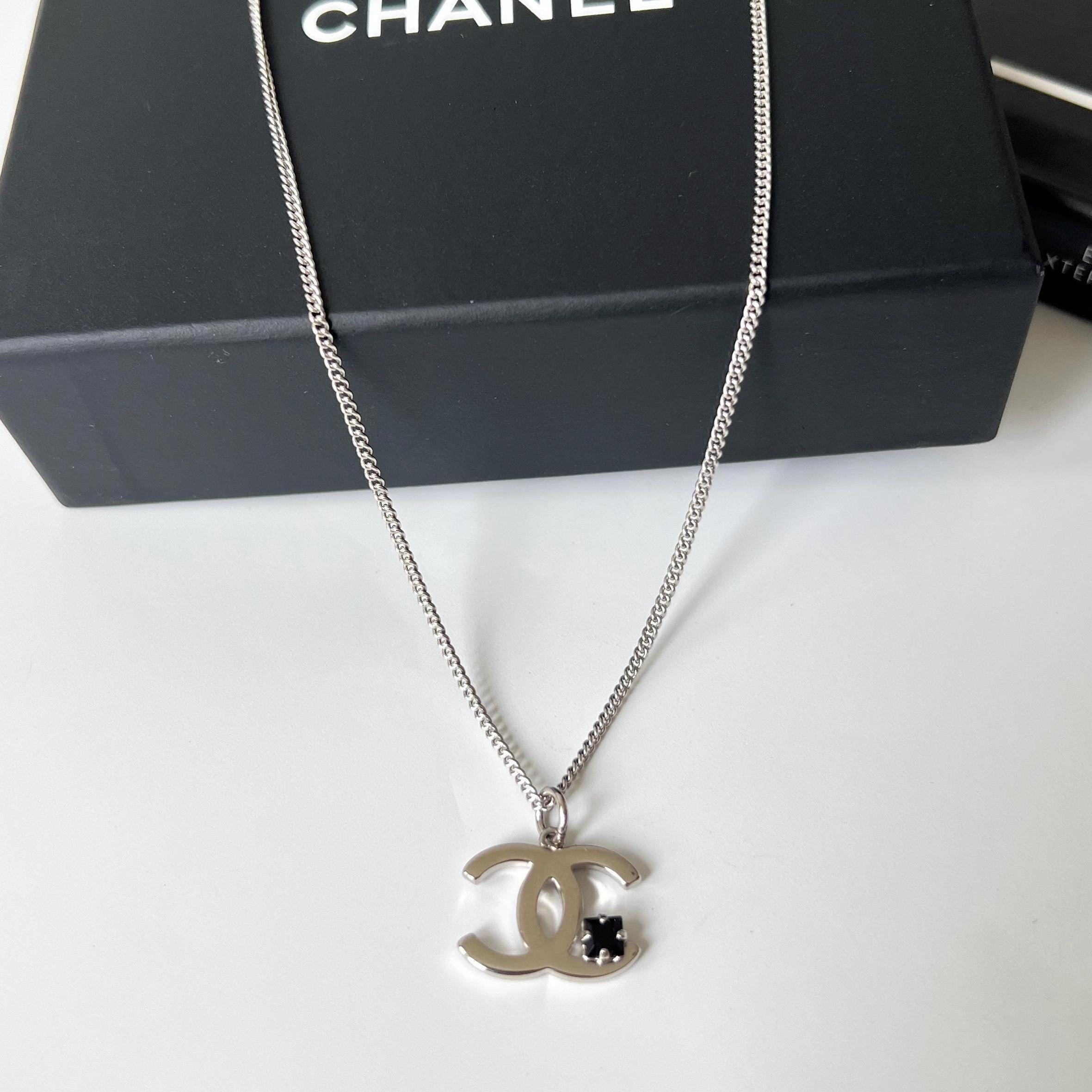 Authentic CHANEL Silver Plated Logo Pendant Necklace - Etsy
