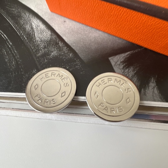 HERMES Button Logo Silver Plated Clip on Earrings - Etsy