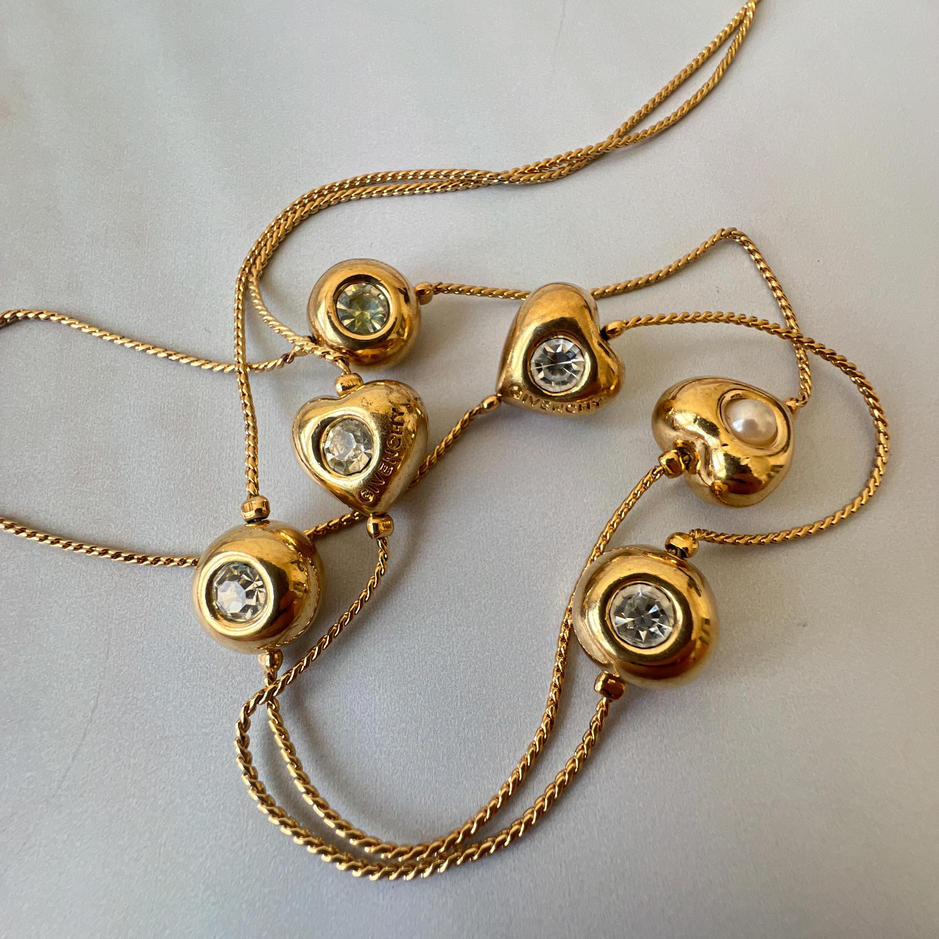 GIVENCHY Vintage Crystal Gold Plated With Faux Pearl Long Necklace