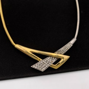 GIVENCHY Vintage Gold &Silver Plated Crystal Choker Necklace