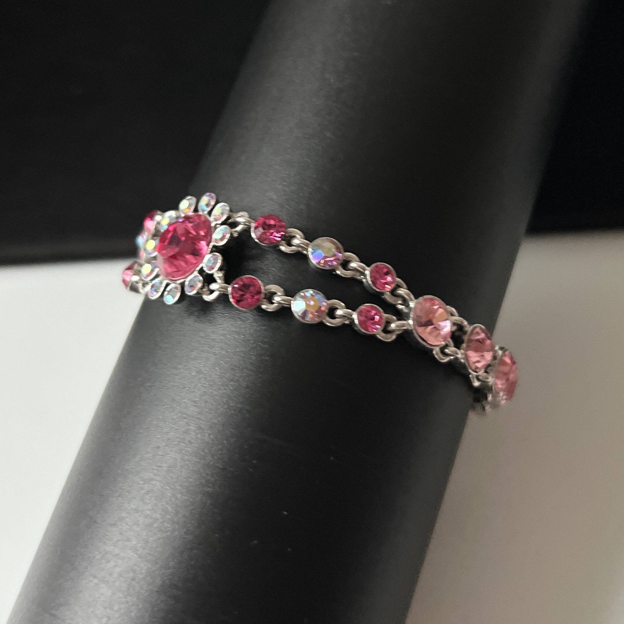 GIVENCHY Vintage Pink Crystal With Silver Plated Chain Bracelet - Etsy
