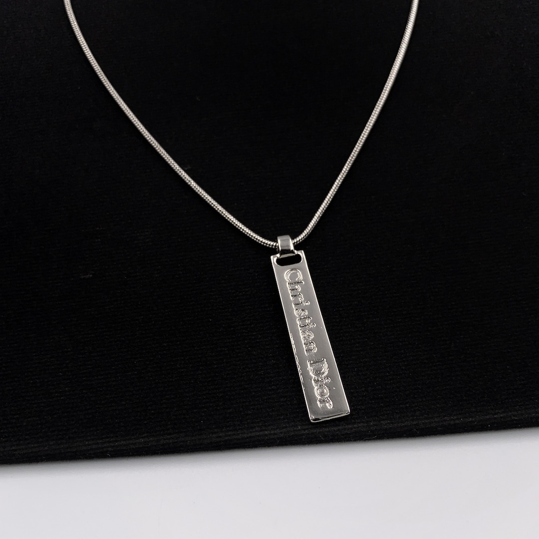 Christian Dior Silver Logo Plaque Pendant Necklace - Etsy