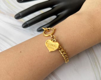 MOSCHINO ヴィンテージチェーン ハートチャームブレスレット - Etsy 日本