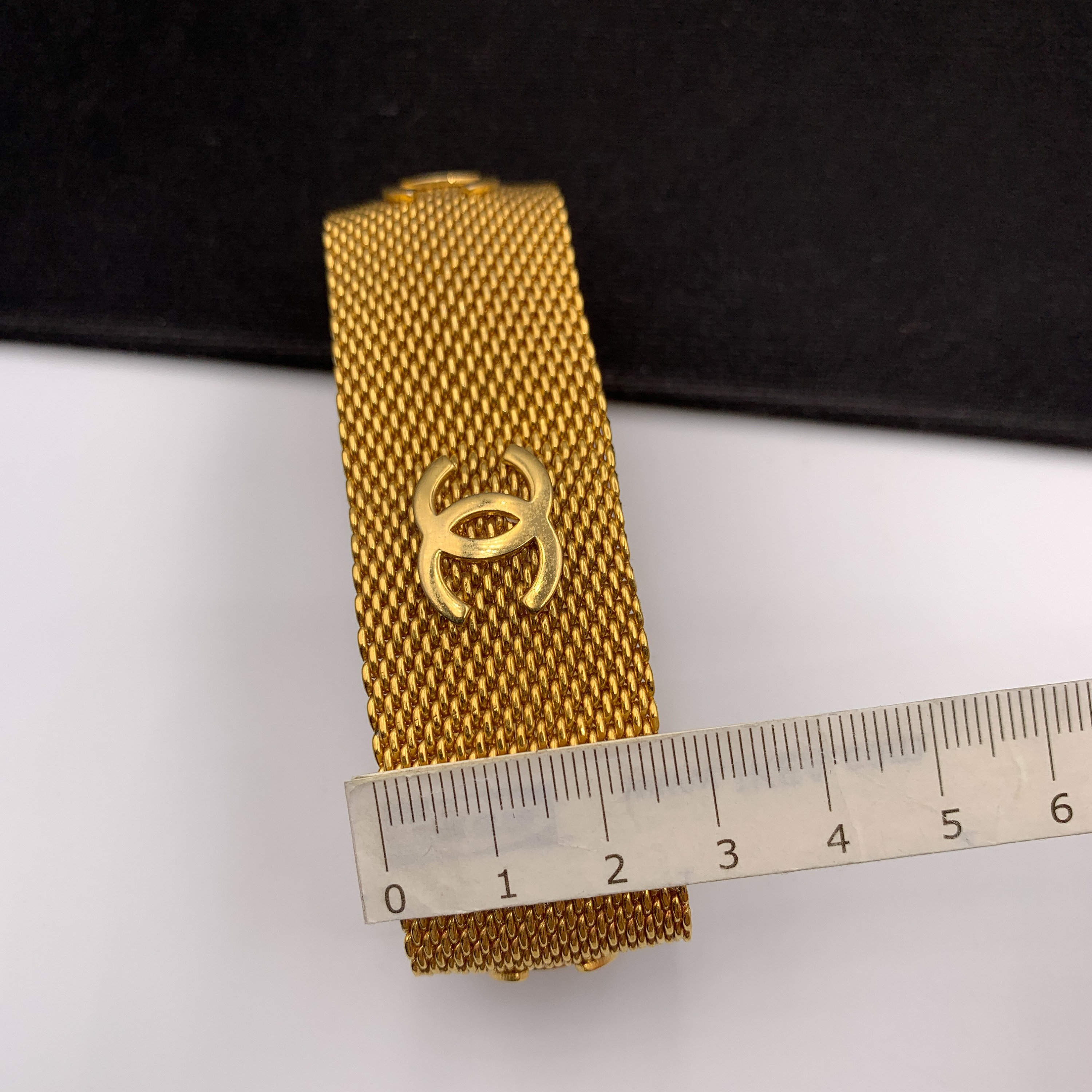 Authentic CHANEL Vintage 1996 CC Mash Gold Plated Bangle