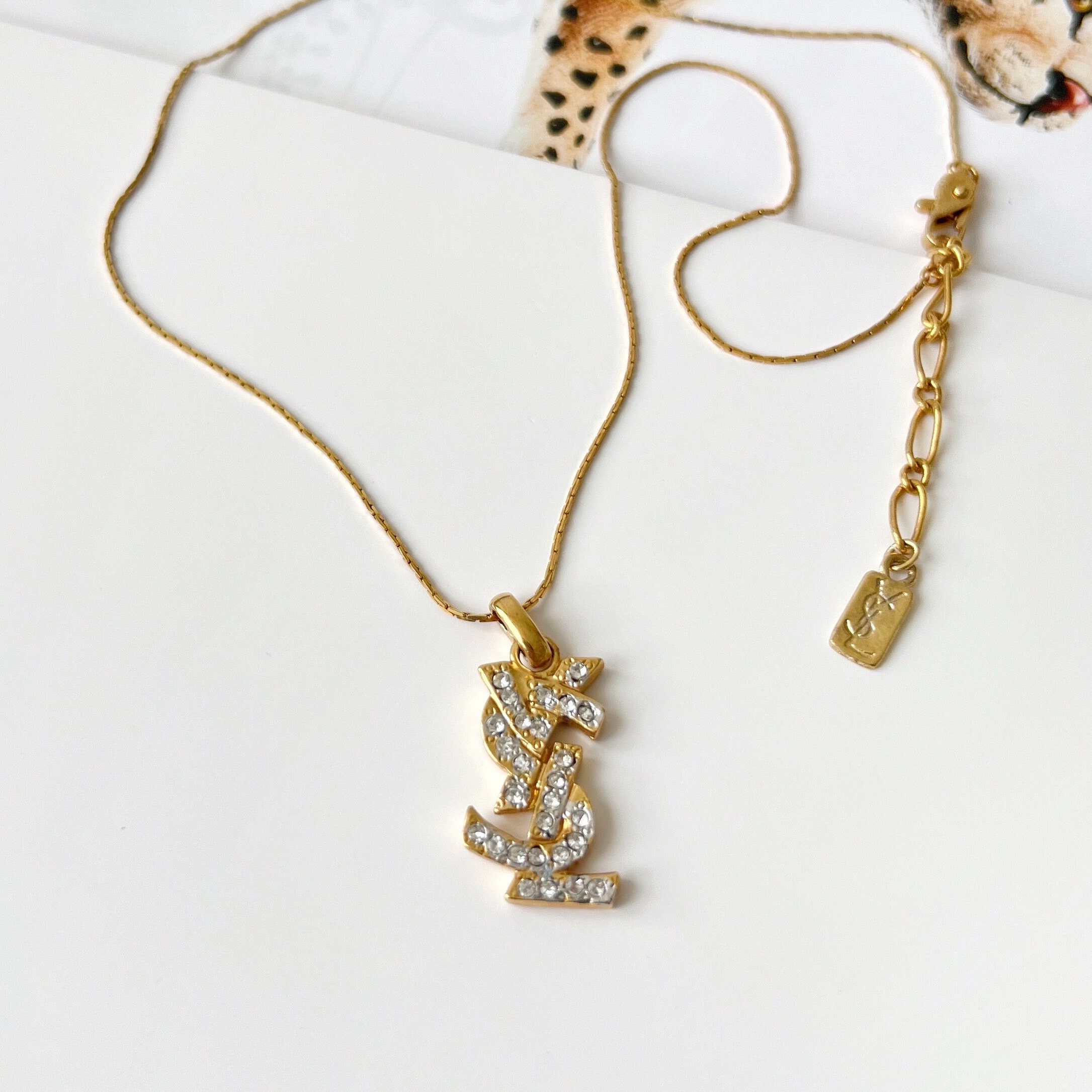 YSL ヴィンテージ ゴールドメッキ YSL ロゴ クリスタル ペンダント