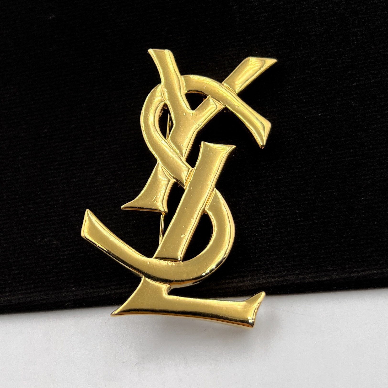 Yves Saint Laurent Vintage Logo Gold Plated Brooch - Etsy