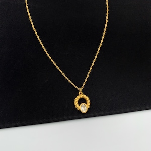 LANVIN Vintage Gold Plated with White Crystal Necklace