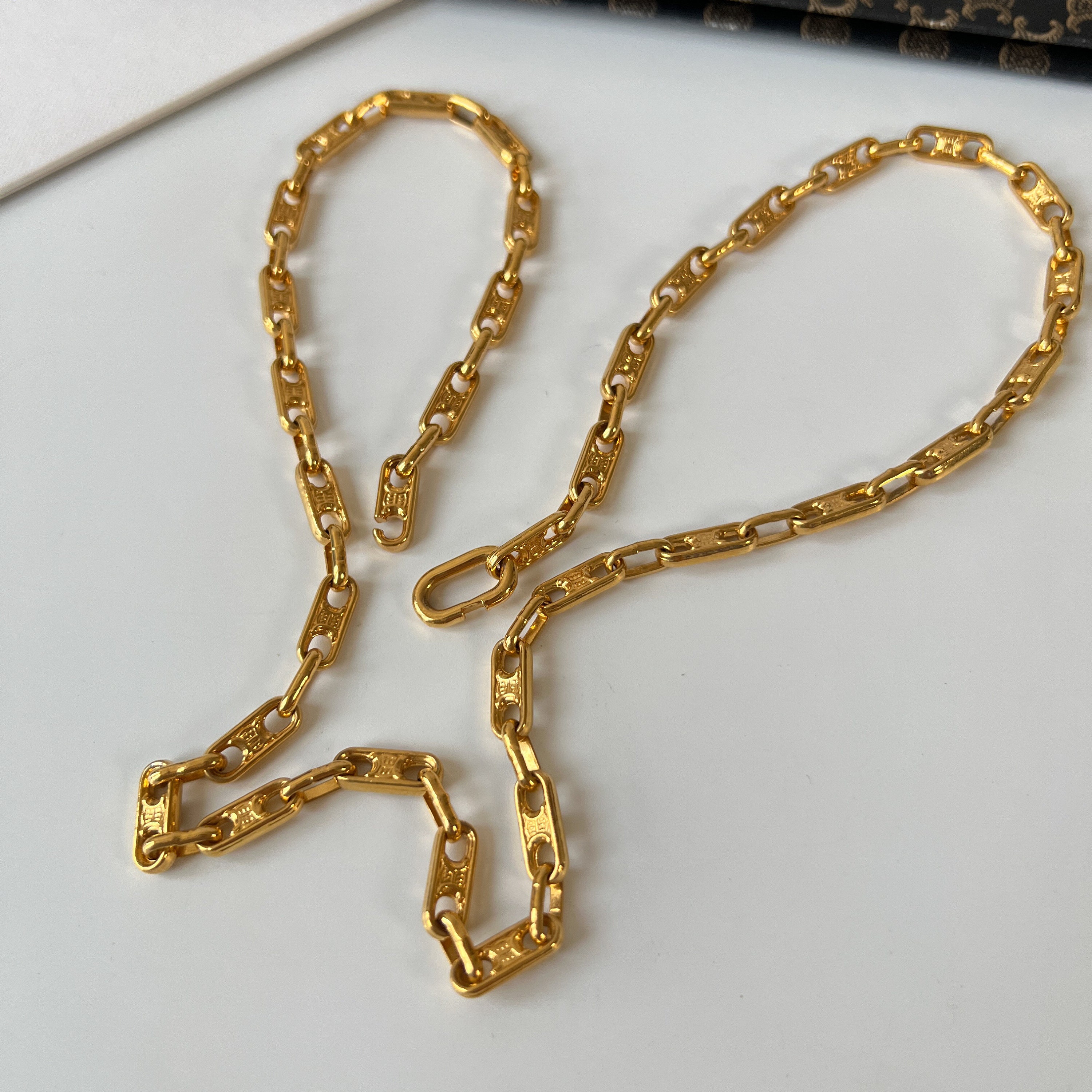 CELINE Vintage Triomphe Chain Link Long Necklace - Etsy