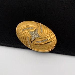 LANVIN Vintage Gold Plated with Crystal Oval Brooch