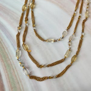 LANVIN Vintage Gold Plated Crystal Beads Long Necklace