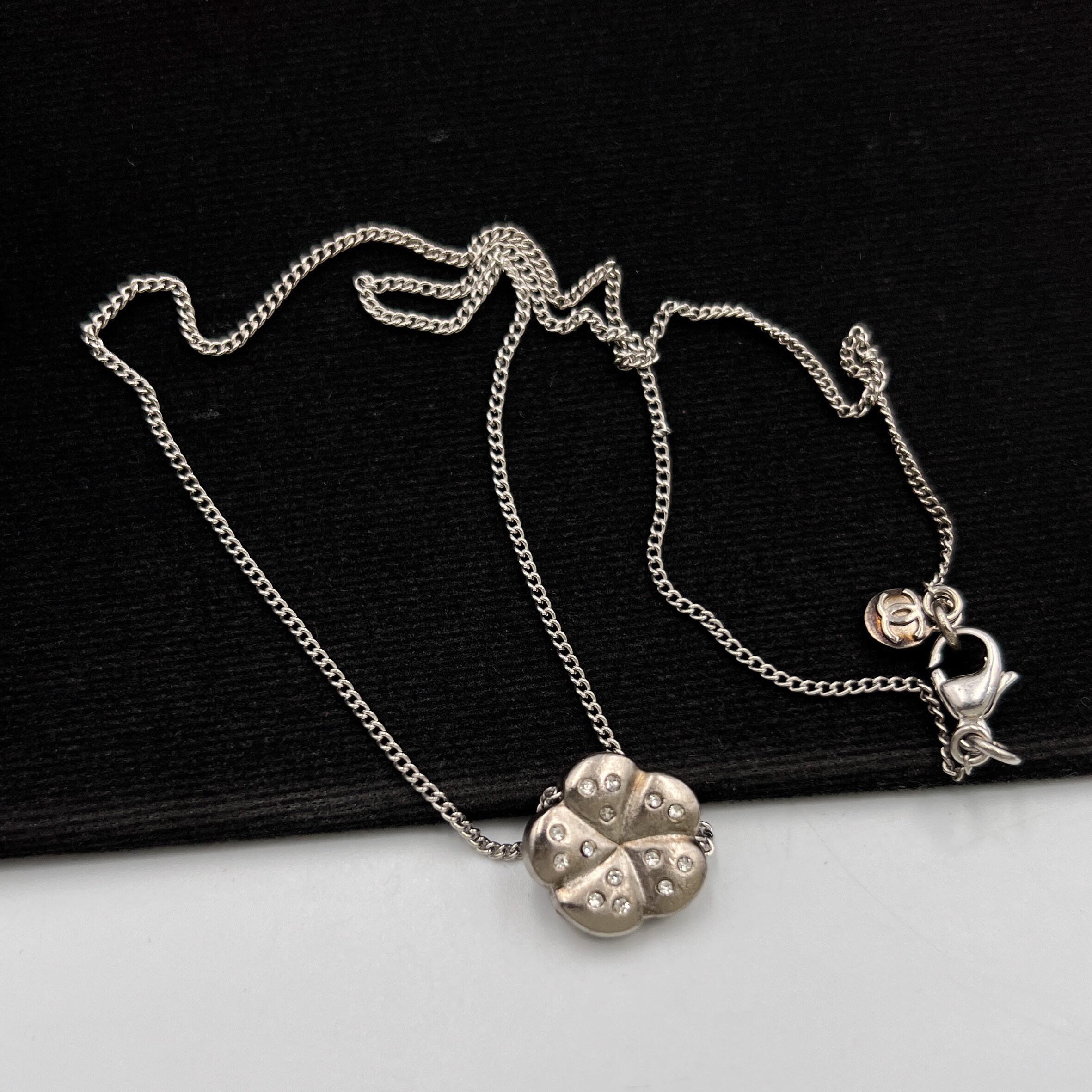 CHANEL Vintage Crystal Camellia Necklace 