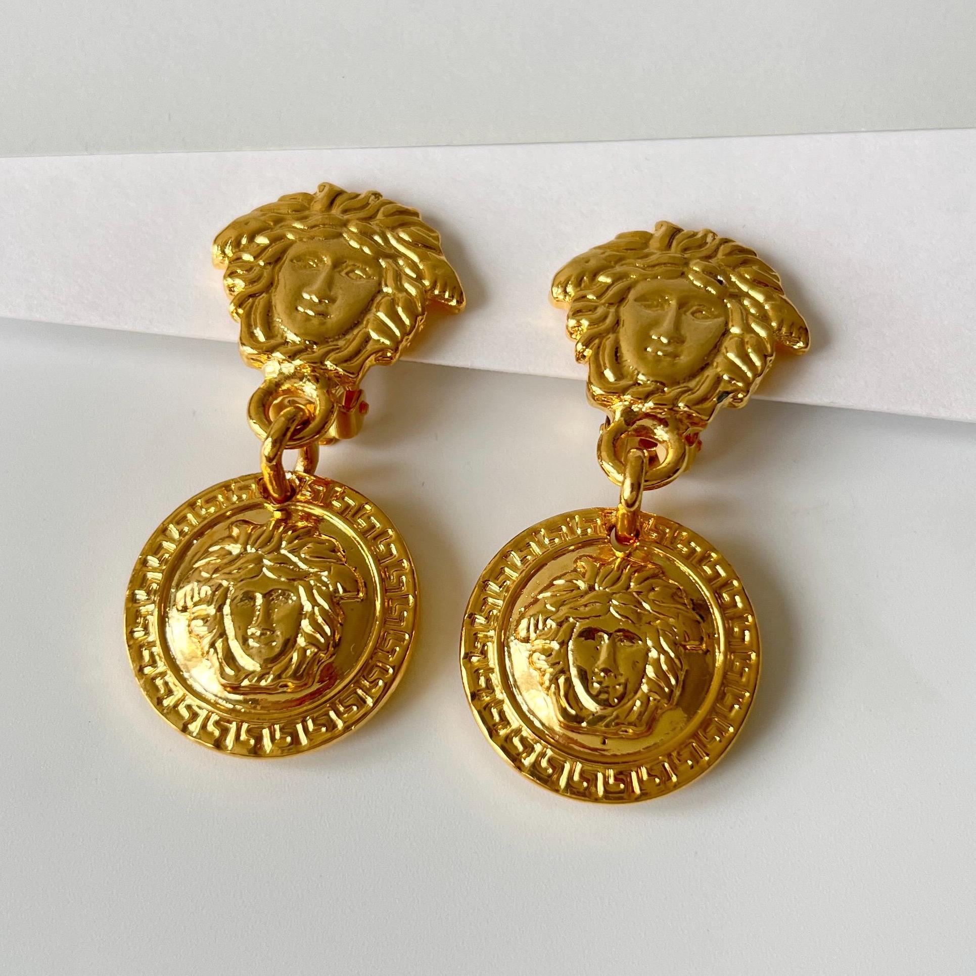 VERSACE Vintage Medusa Coin Drop Clip on Earrings - Etsy