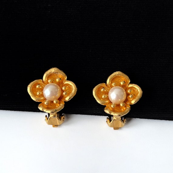 KENZO Vintage Flower With Faux Pearl Earrings - Etsy