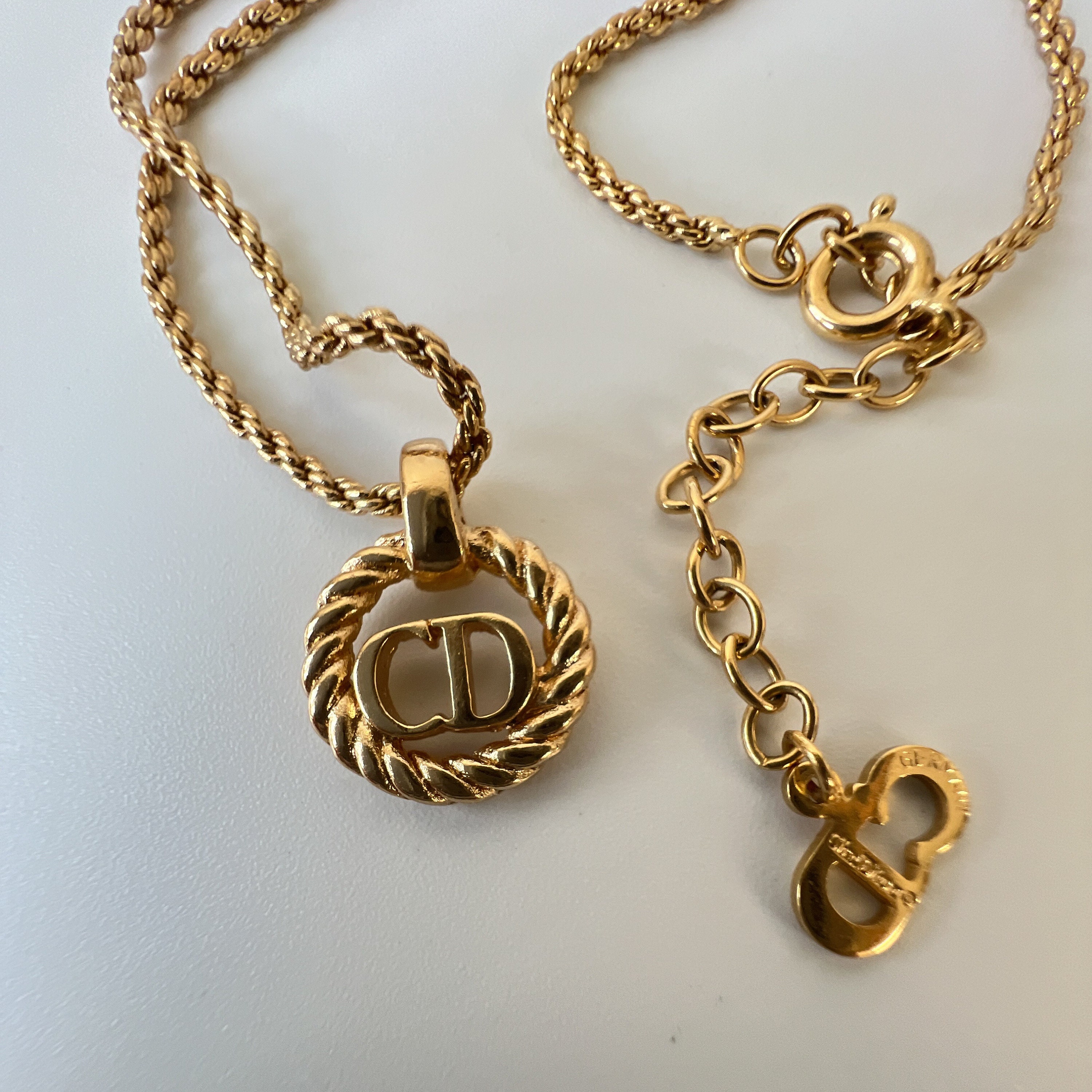 Christian Dior Vintage Gold Plated CD Logo Pendant Necklace