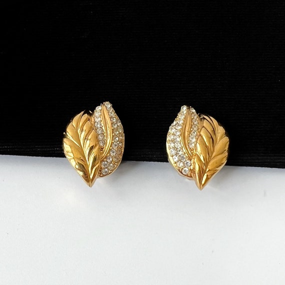 LANVIN Vintage Leaf Gold Plated With Crystal Clip on Earrings - Etsy