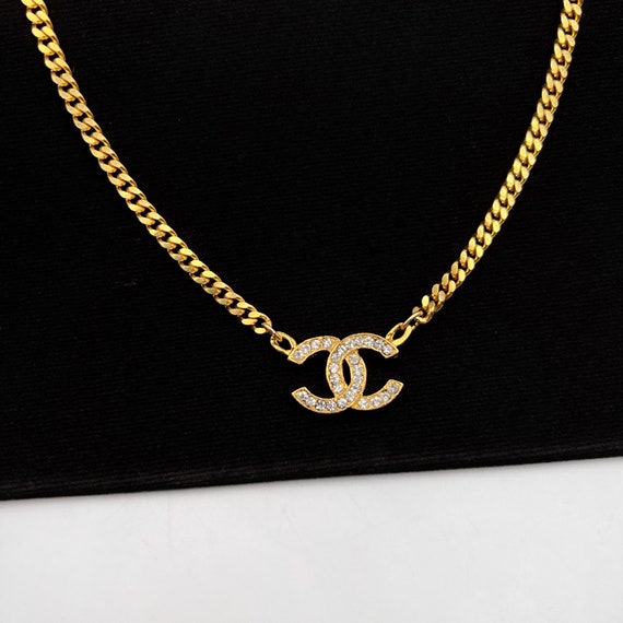 CHANEL Vintage Crystal Logo Choker 