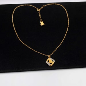 LANVIN Vintage Gold Plated Logo with White Crystal Necklace